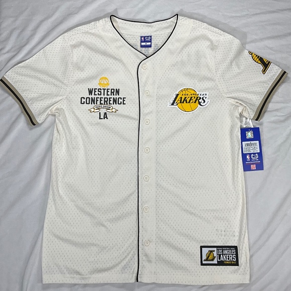 Los Angeles Lakers Off White Button Jersey Shirt Men’s M NWT NBA Ultra Game LA - Picture 1 of 13